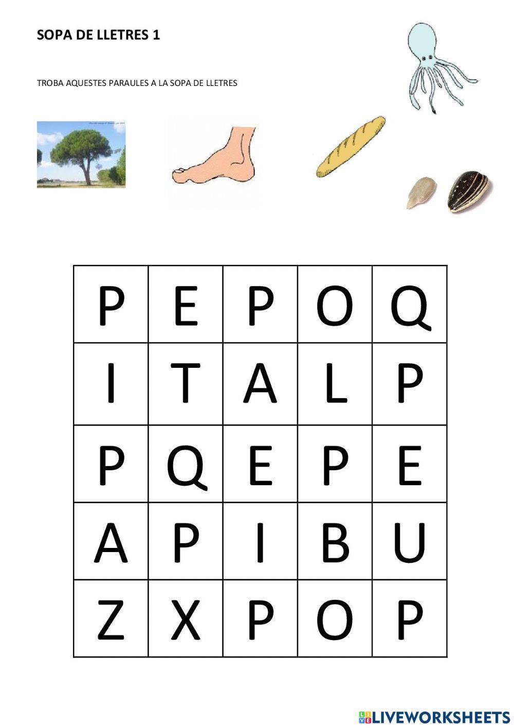 Sopa de lletres Paraules P