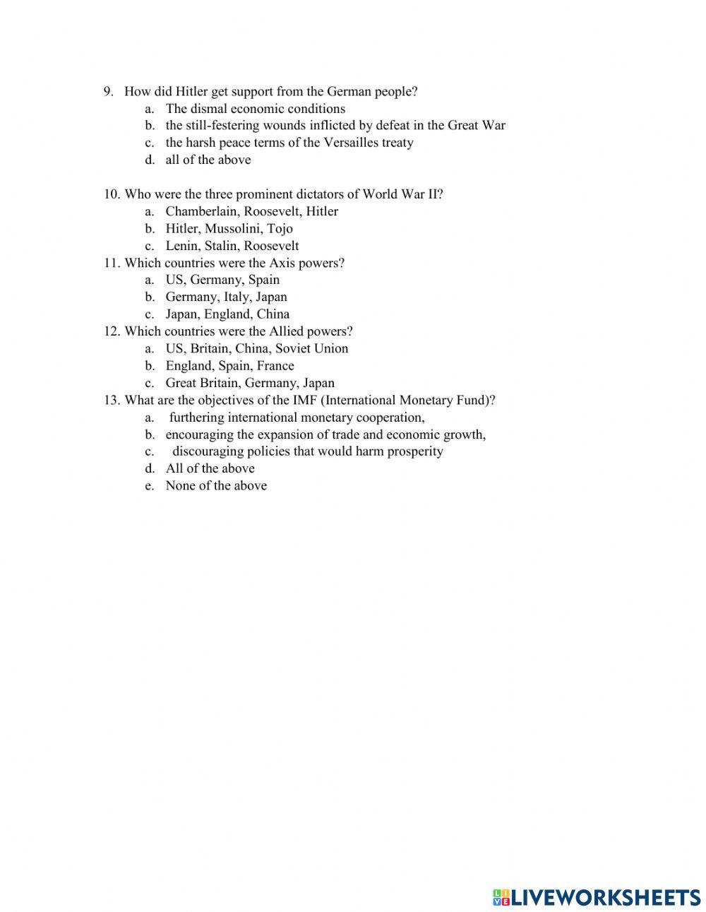 World War II Facts and Questions