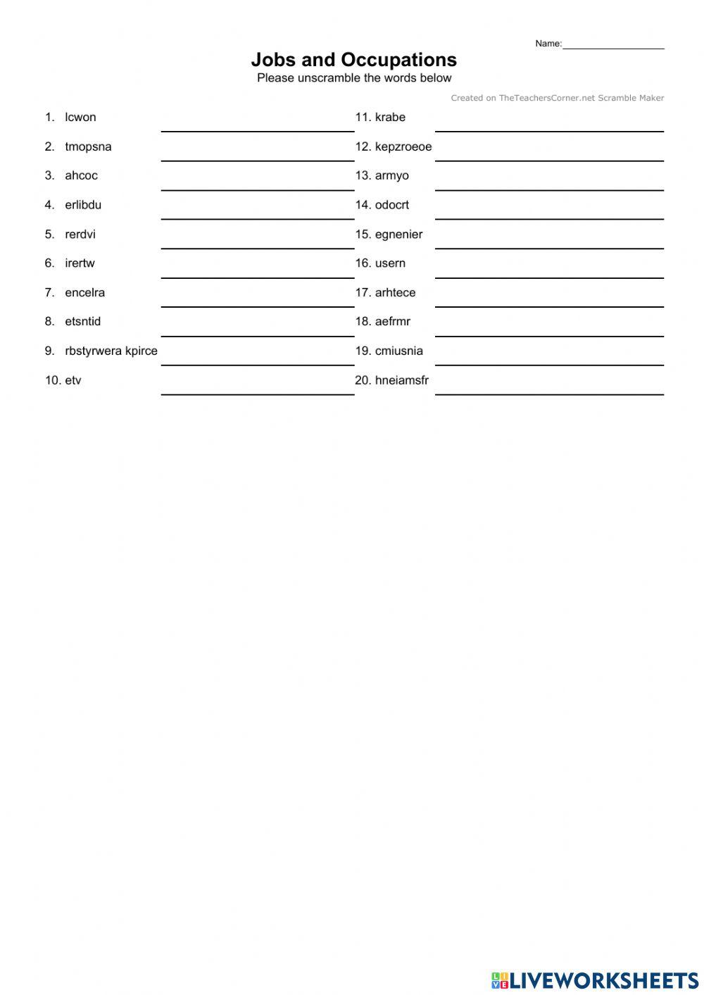 Jobs and occupations