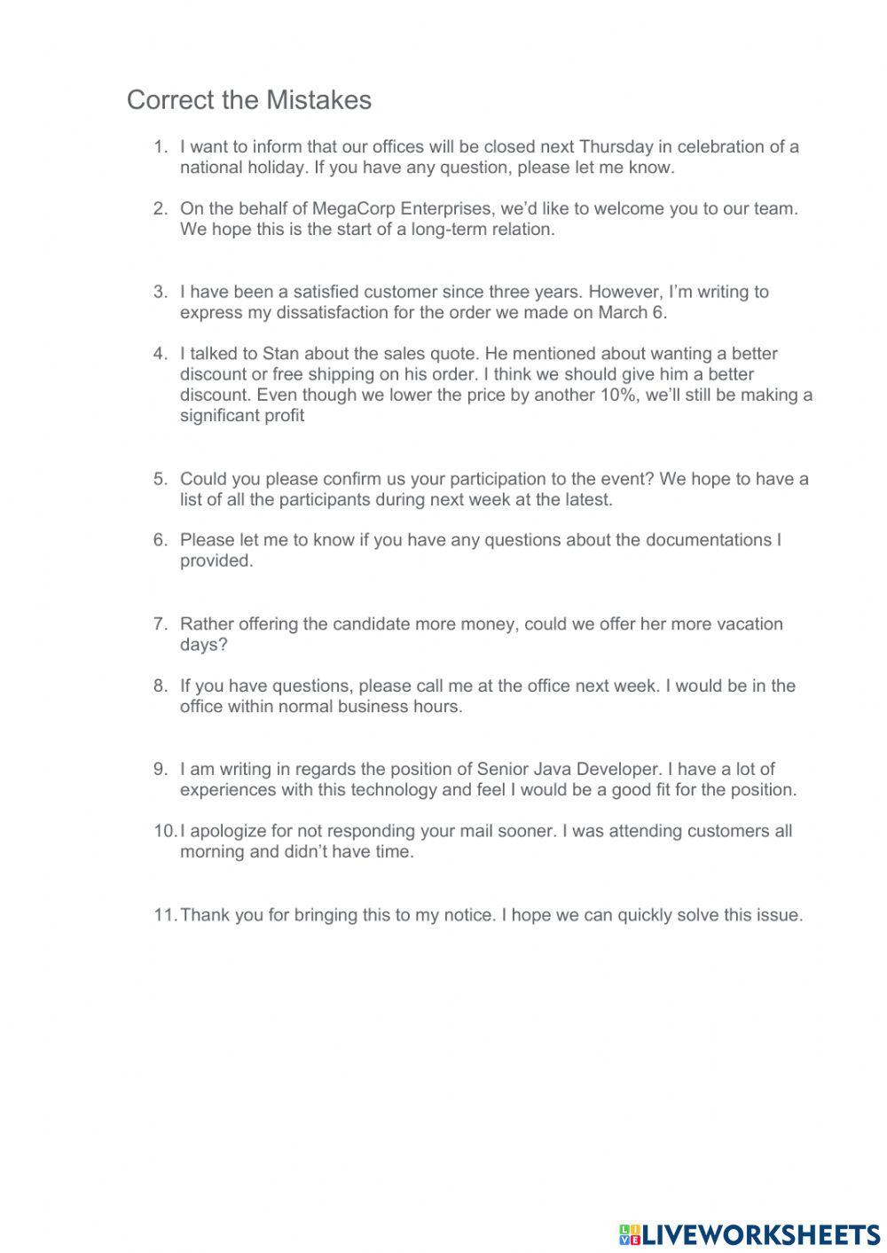 Correct the mistakes