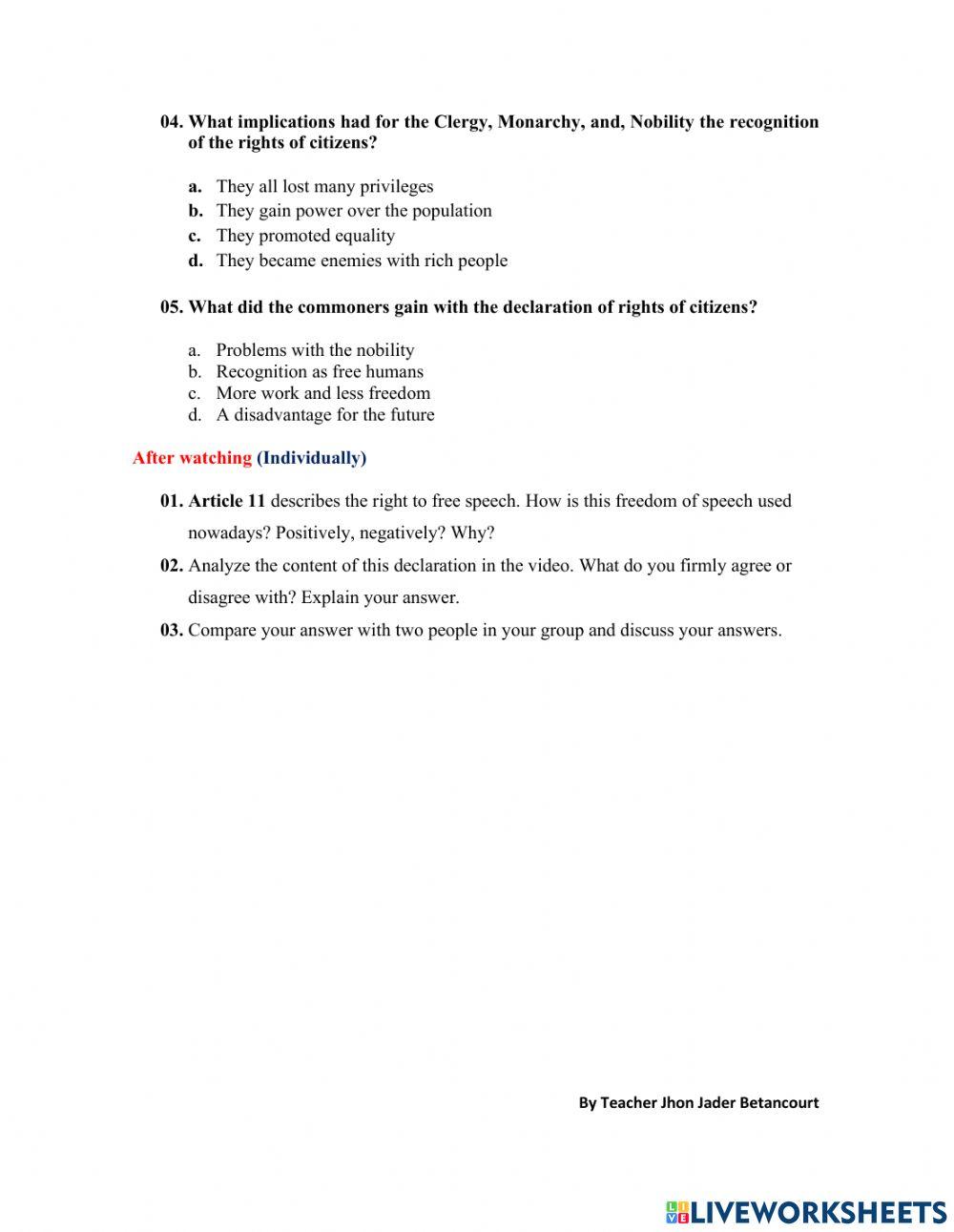 The declaration of the rights of citizens