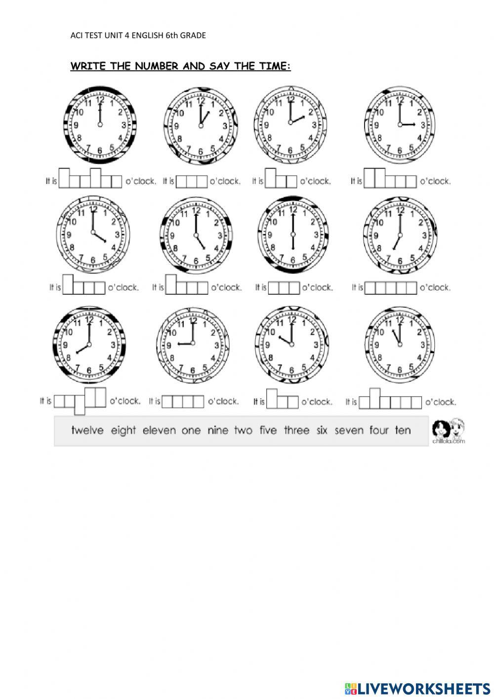 TEST ACI 6th GRADE UNIT 4 AROUND THE CITY 