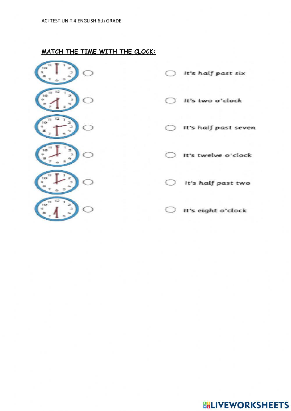 TEST ACI 6th GRADE UNIT 4 AROUND THE CITY 