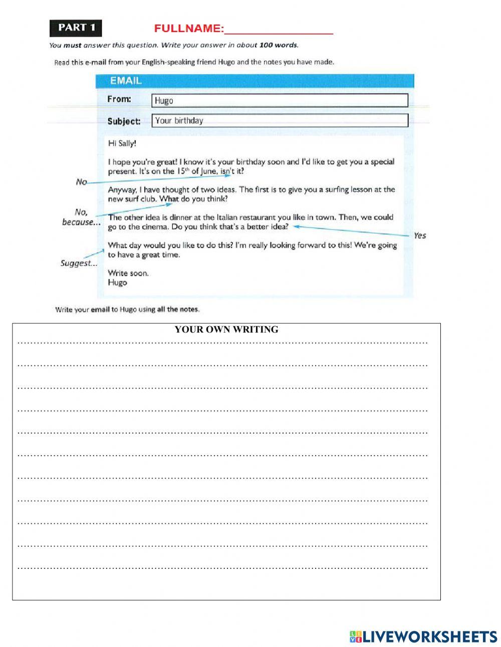 B1 writing 13 worksheet | Live Worksheets
