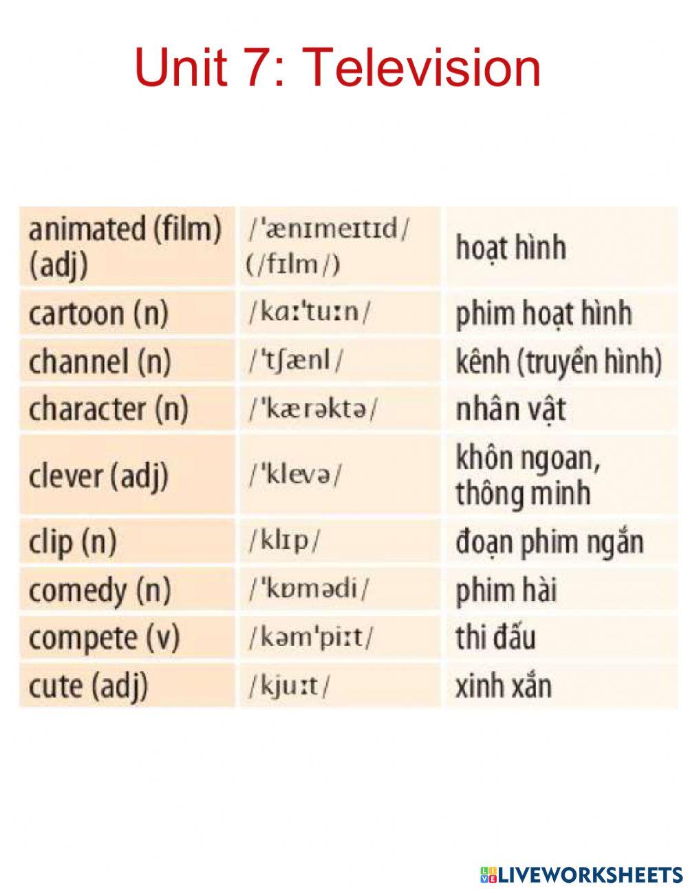 Global Success 6 Unit 7 Television - New words