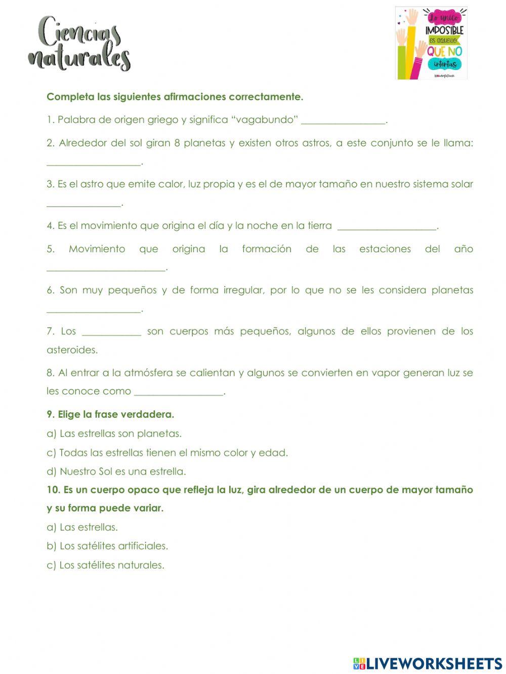 Examen de ciencias naturales