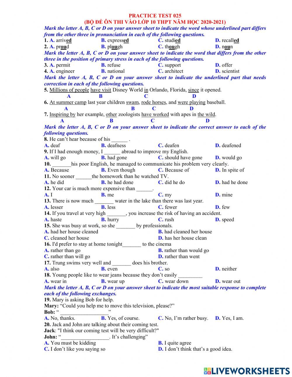 Ôn thi vào 10 - đề 25 40tn