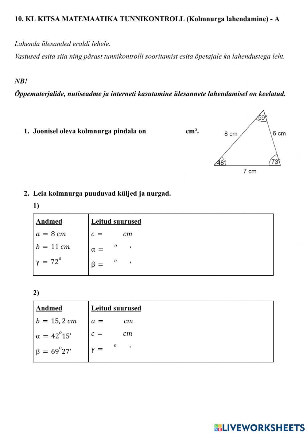 TK Kolmnurga lahendamine