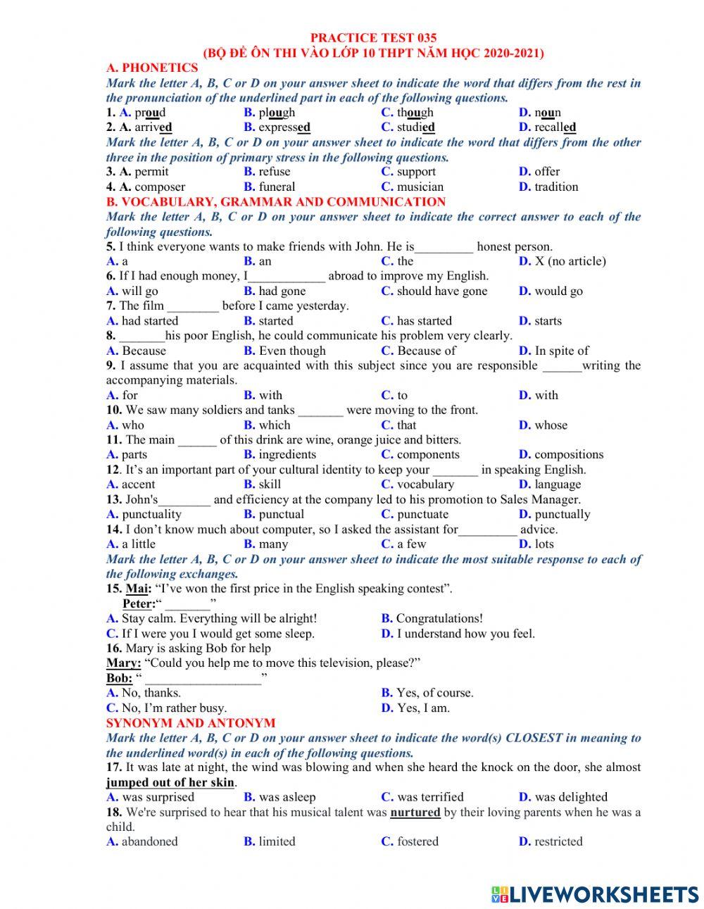 Ôn thi vào 10 - đề 35 40 tn