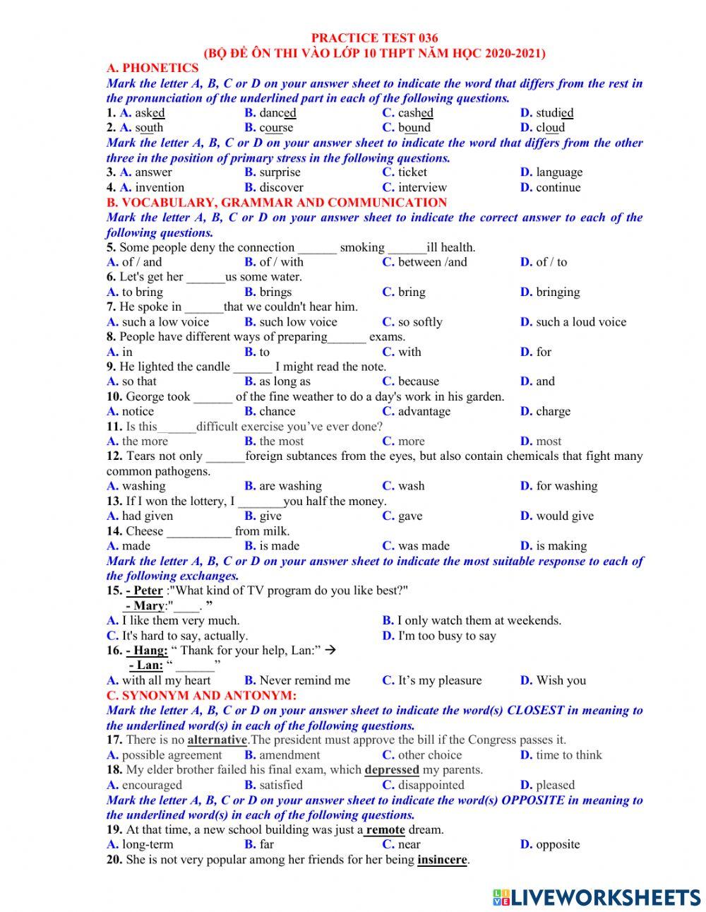 Ôn thi và10 - đề 36 40tn