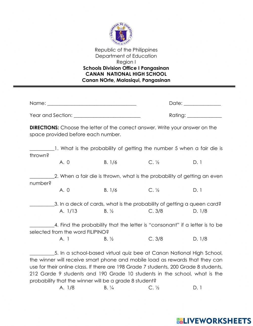 Example Of Probability Of Simple Events