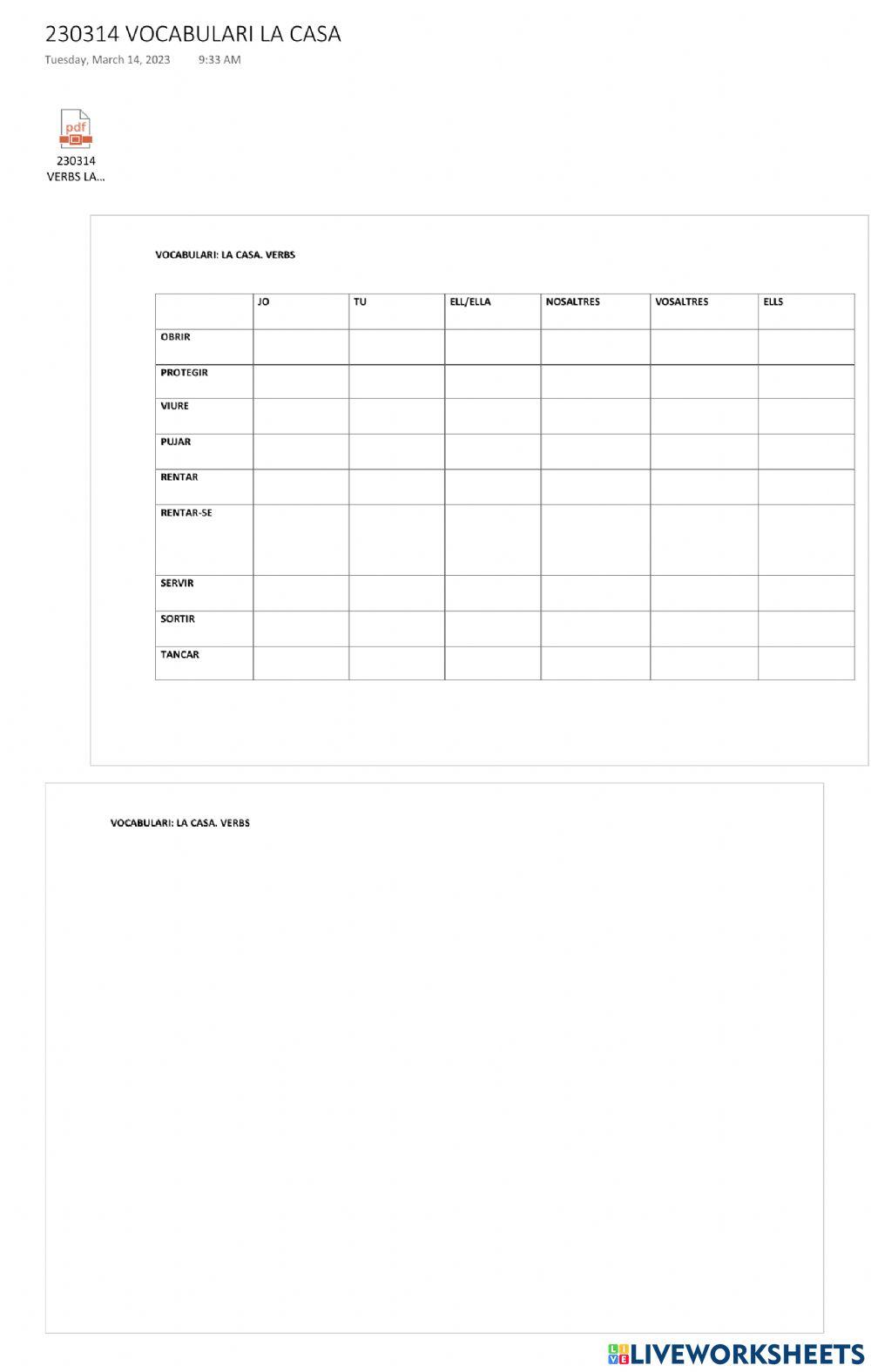 Verbs relacionast amb la Casa