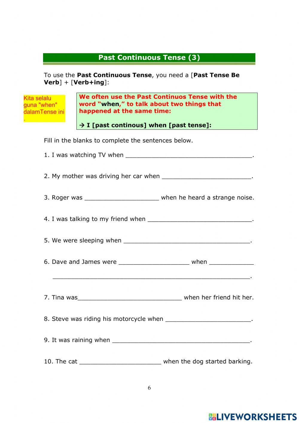 Past Continuous Tense(2)