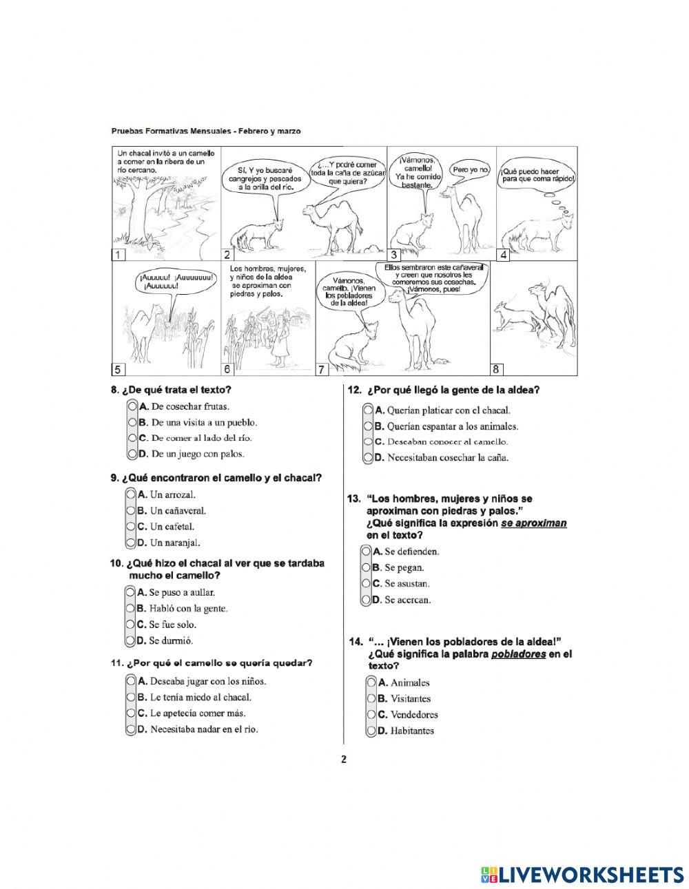 Prueba Formativa de Español 4to Febrero-Marzo