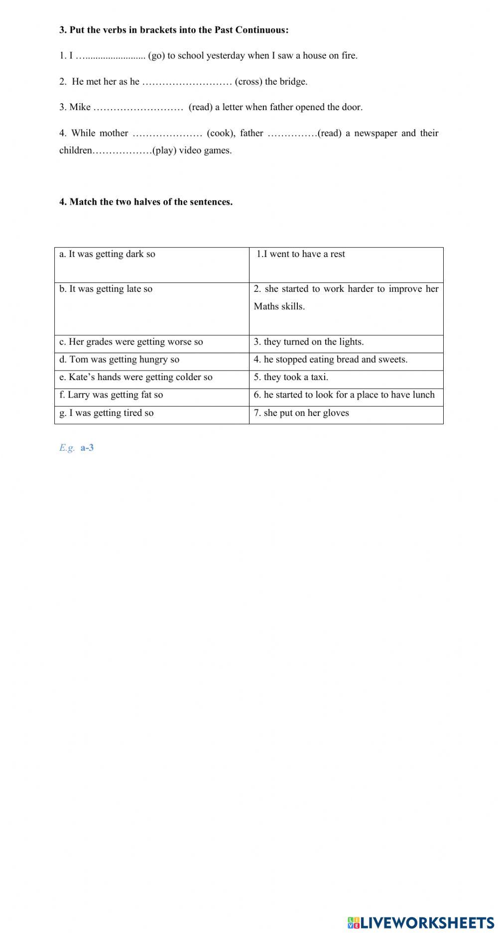 Worksheet : Past Continuous