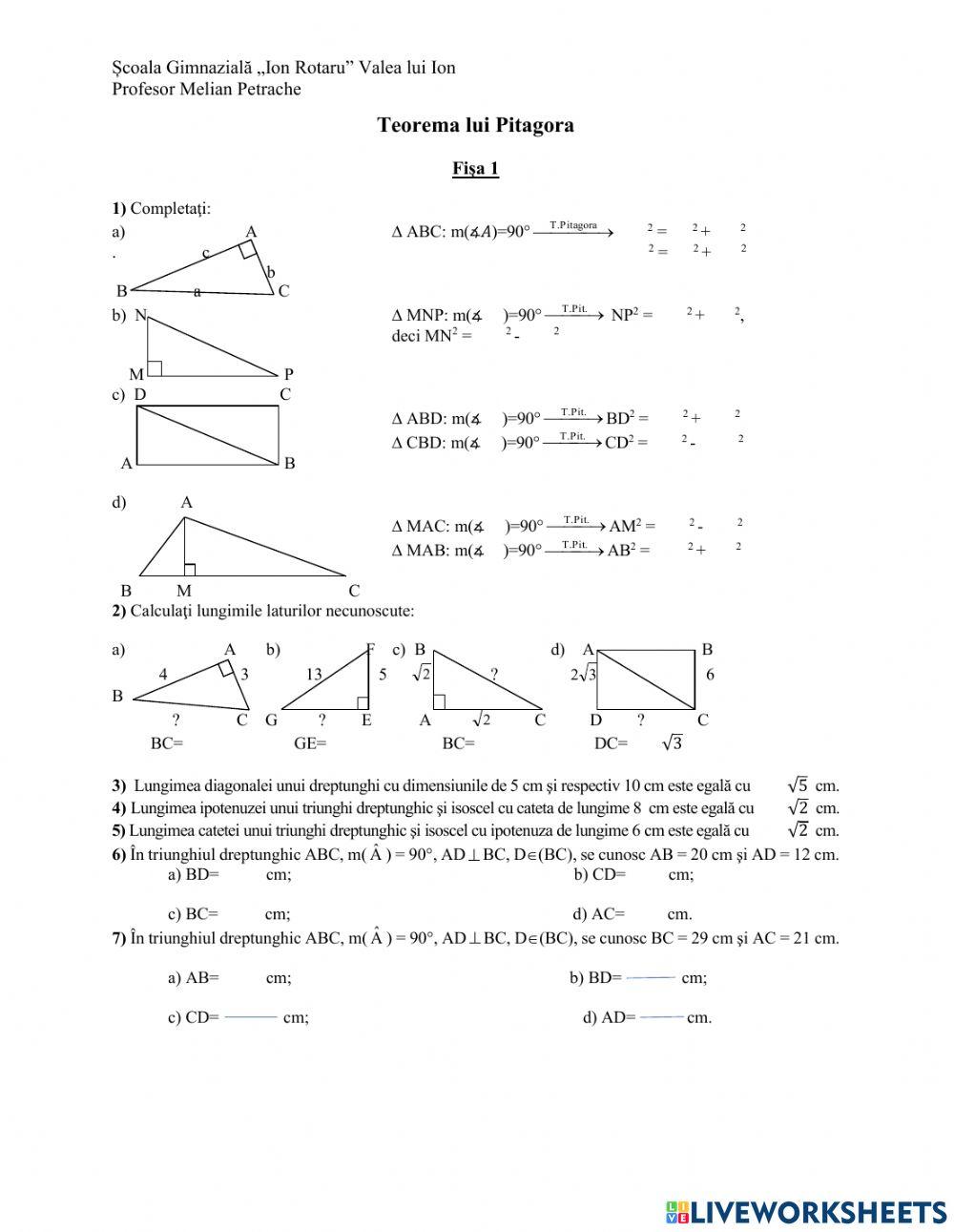 Fișa 1 Pitagora