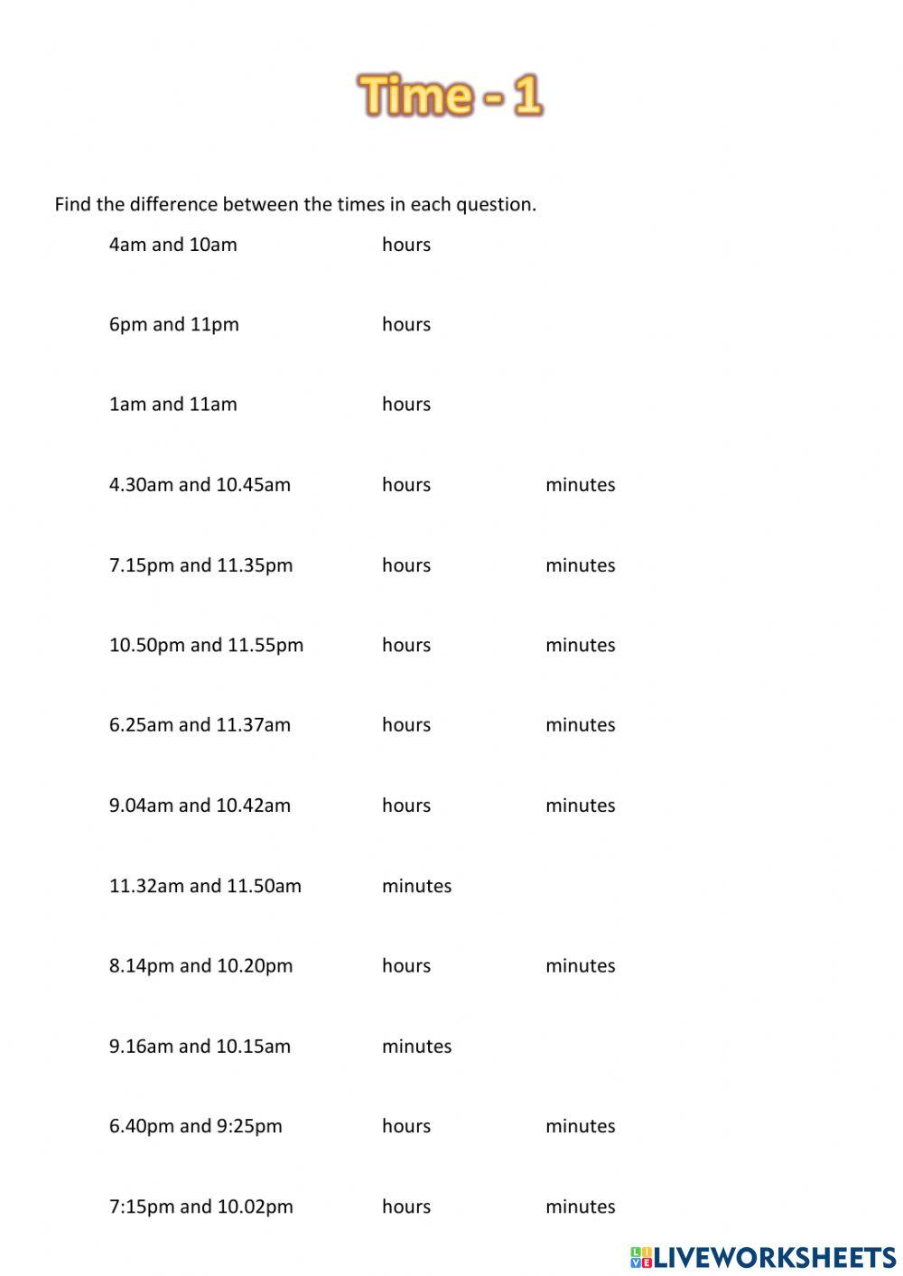 WW Time 1 worksheet Live Worksheets