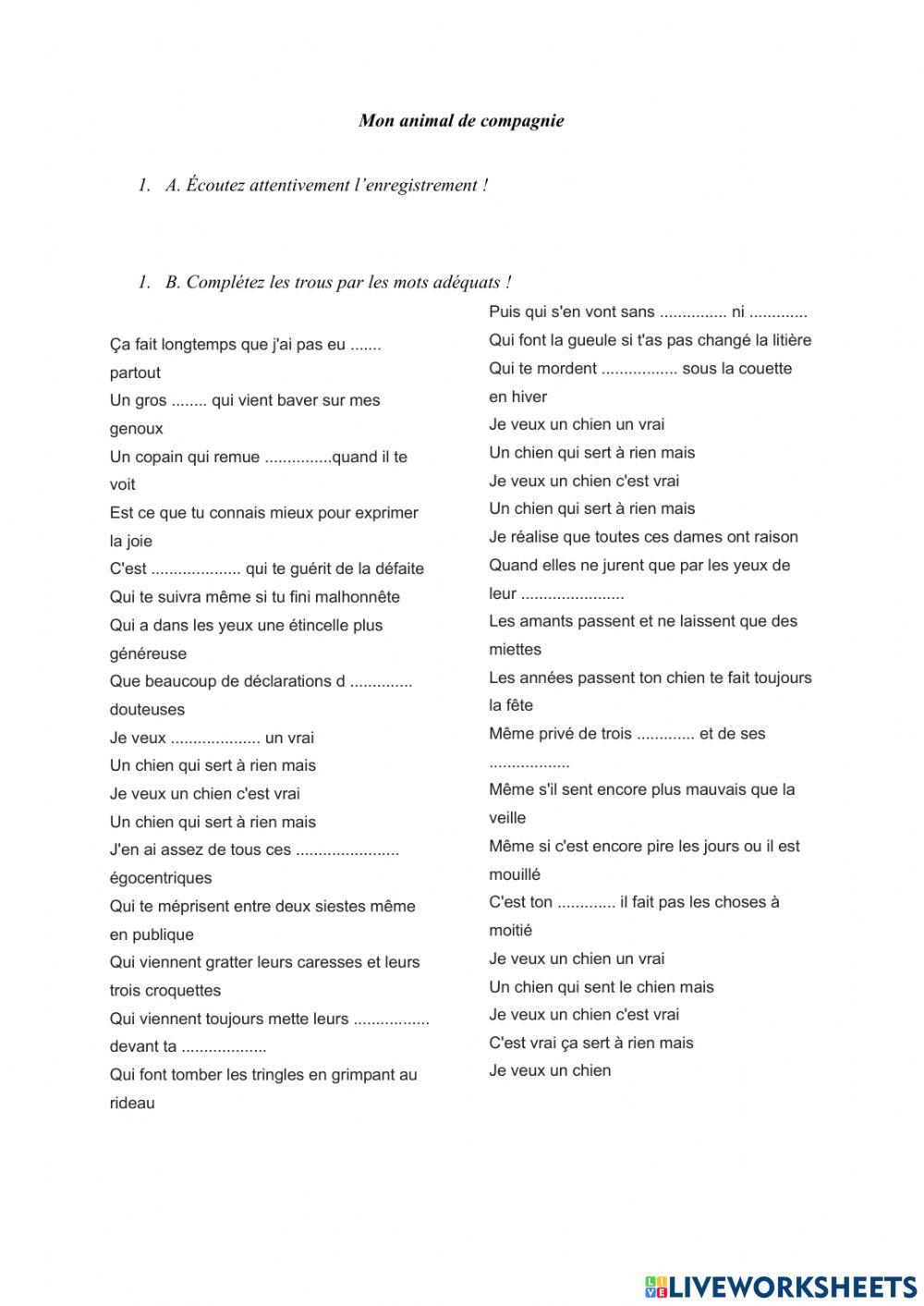 Mon animal de compagnie