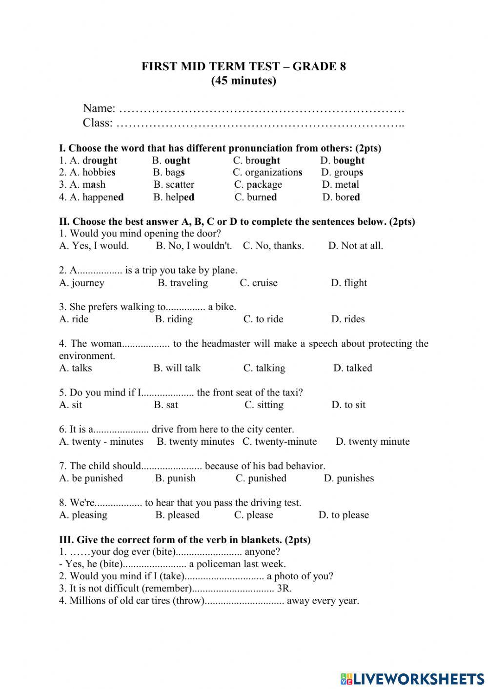 Second midterm test - grade 8