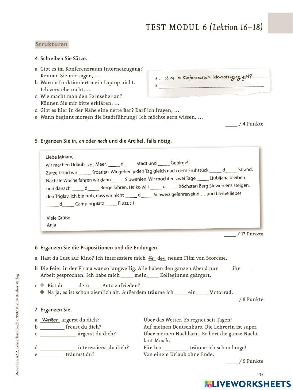 Menschen Test zu Lektionen 16-18