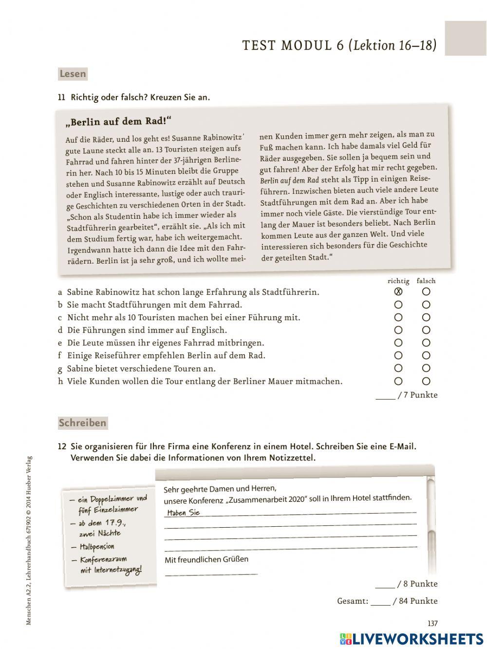 Menschen Test zu Lektionen 16-18