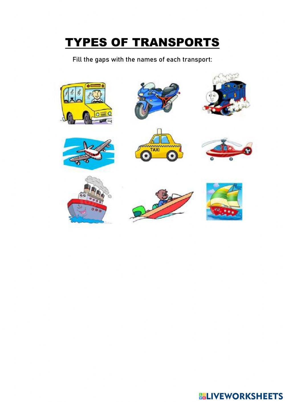 Fill the gaps of types of transport