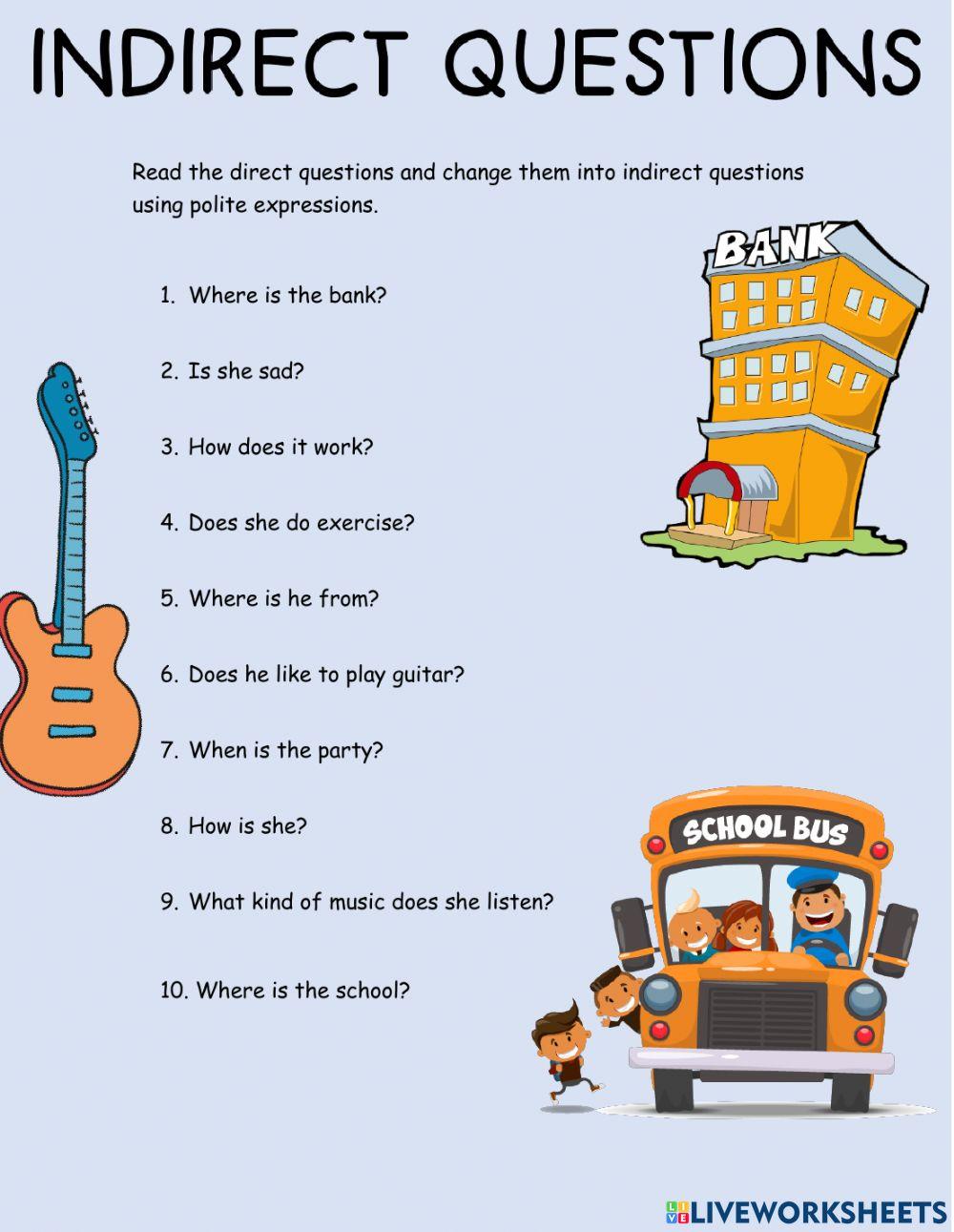 Indirect Questions - Verb To Be and Simple Present