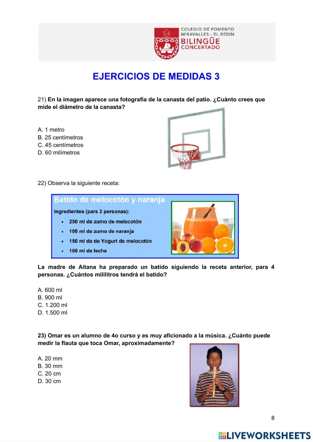 Medidas longitud, capacidad y masa