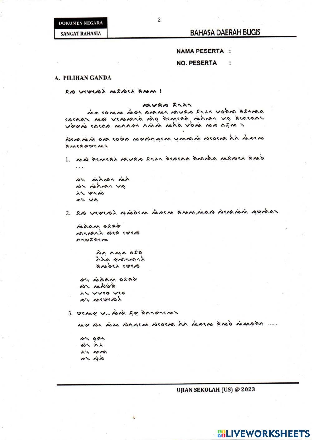 Bahasa Daerah Uji coba
