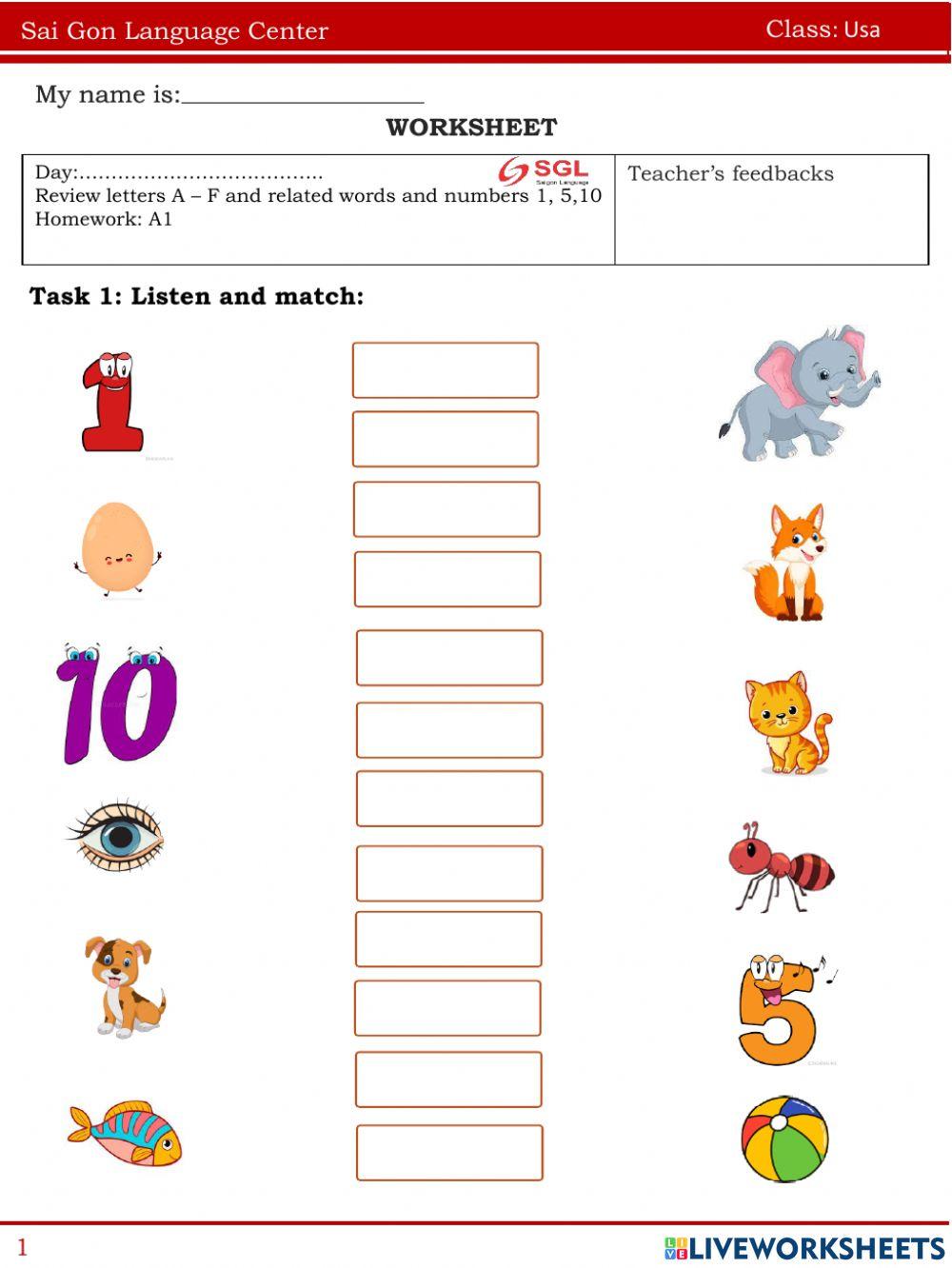 Review letters A-F, numbers 1, 5, 10 24.03