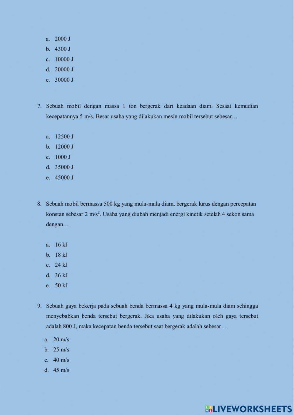 Soal latihan hubungan usaha dan energi kinetik