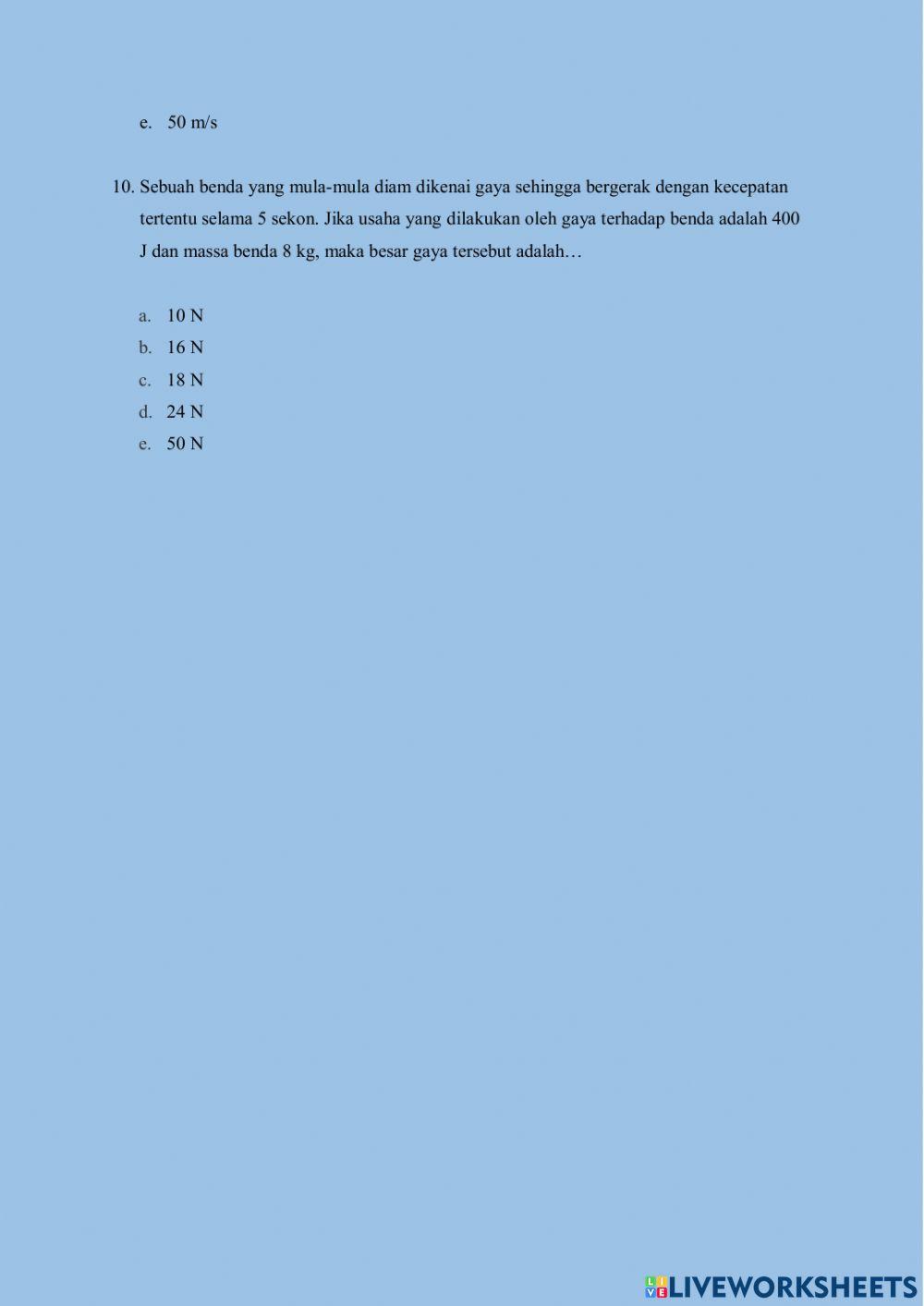 Soal latihan hubungan usaha dan energi kinetik