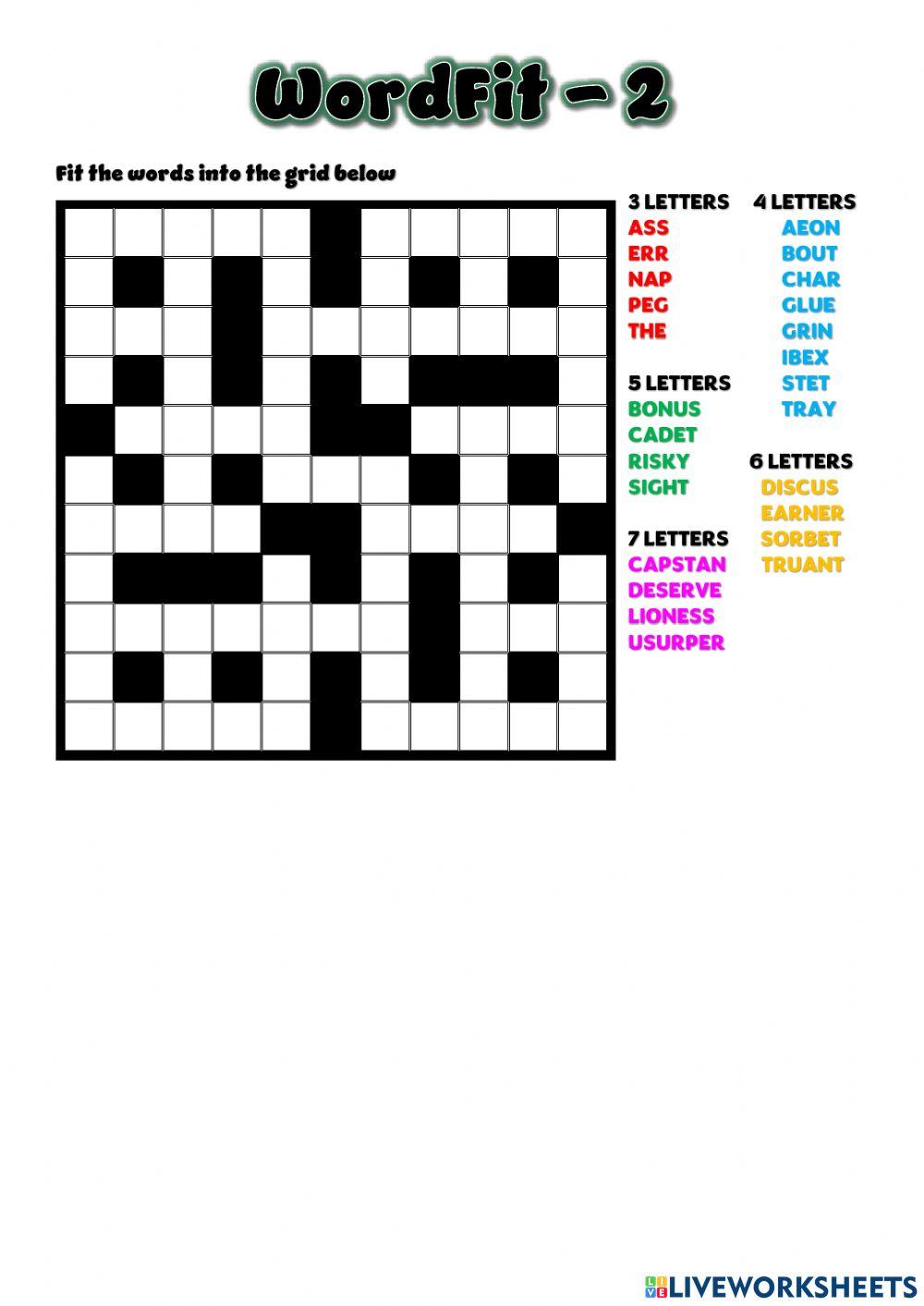 WW WordFit2 worksheet Live Worksheets