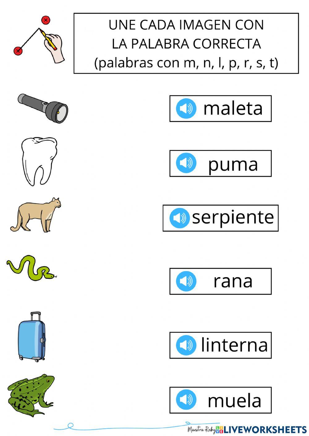 Une las imágenes con las palabras correspondientes
