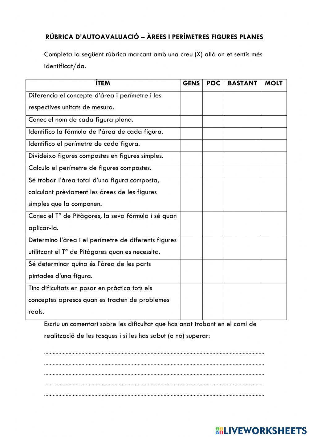 Rúbrica autoavaluació figures planes