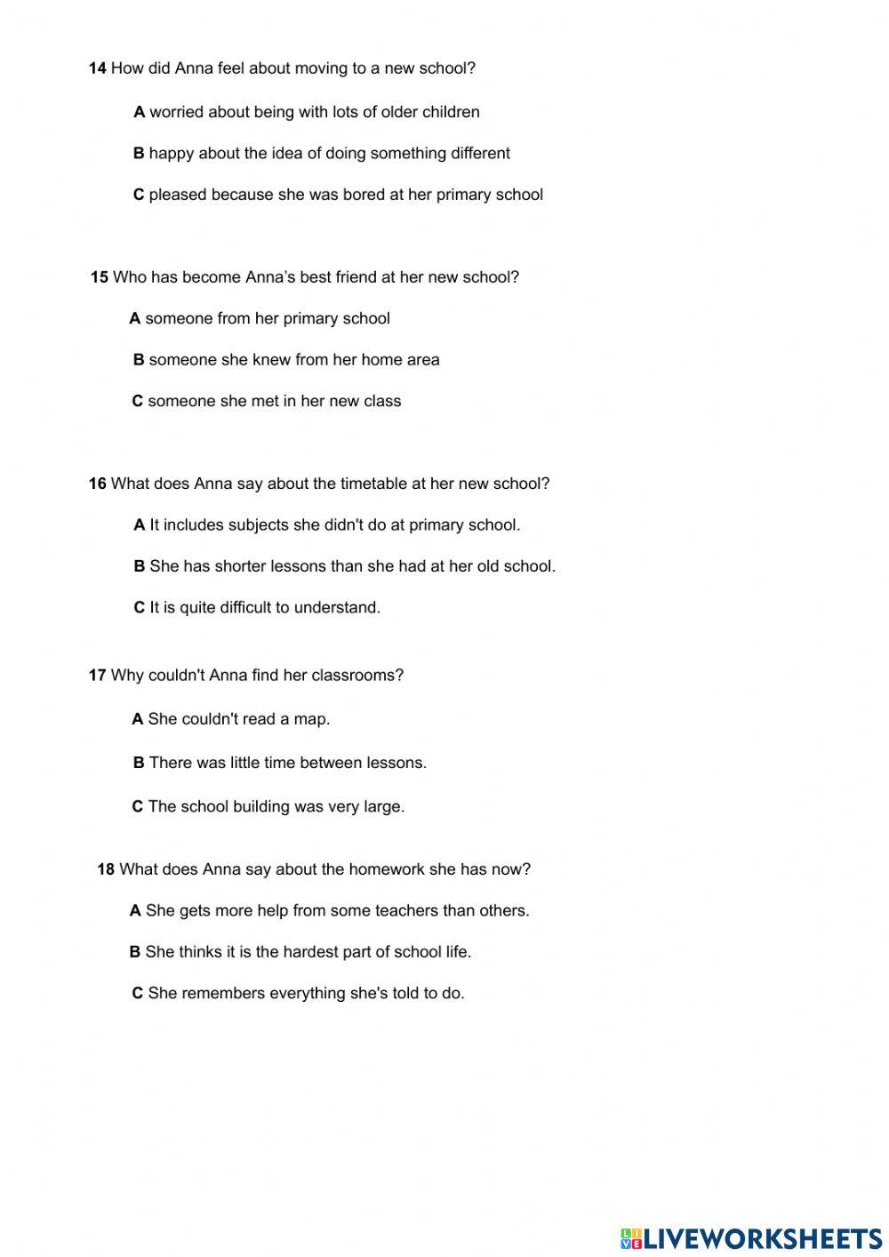 NEW A2 Key for Schools 2022 sample READING