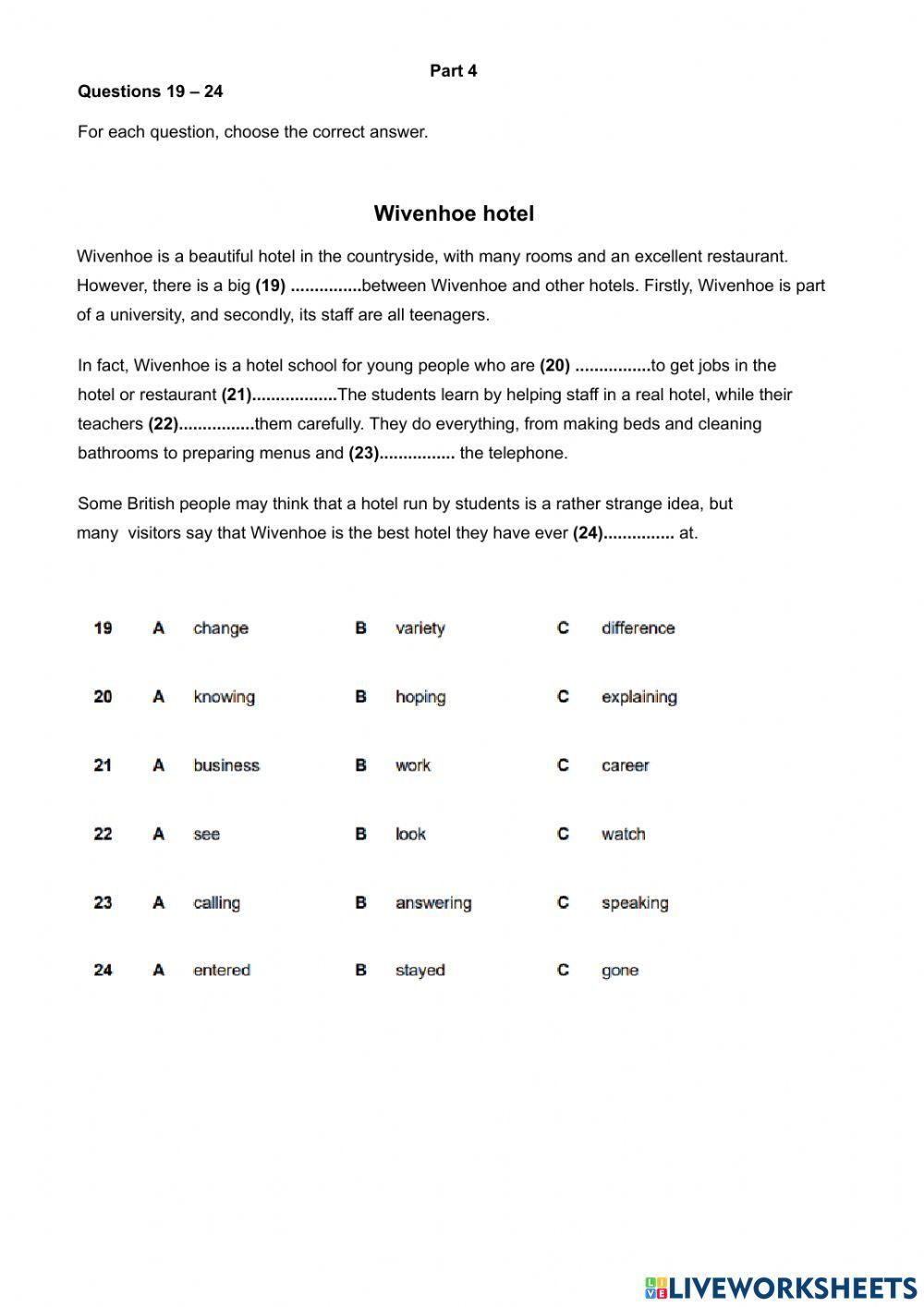 NEW A2 Key for Schools 2022 sample READING