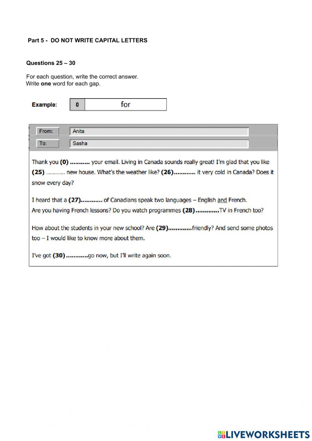 NEW A2 Key for Schools 2022 sample READING