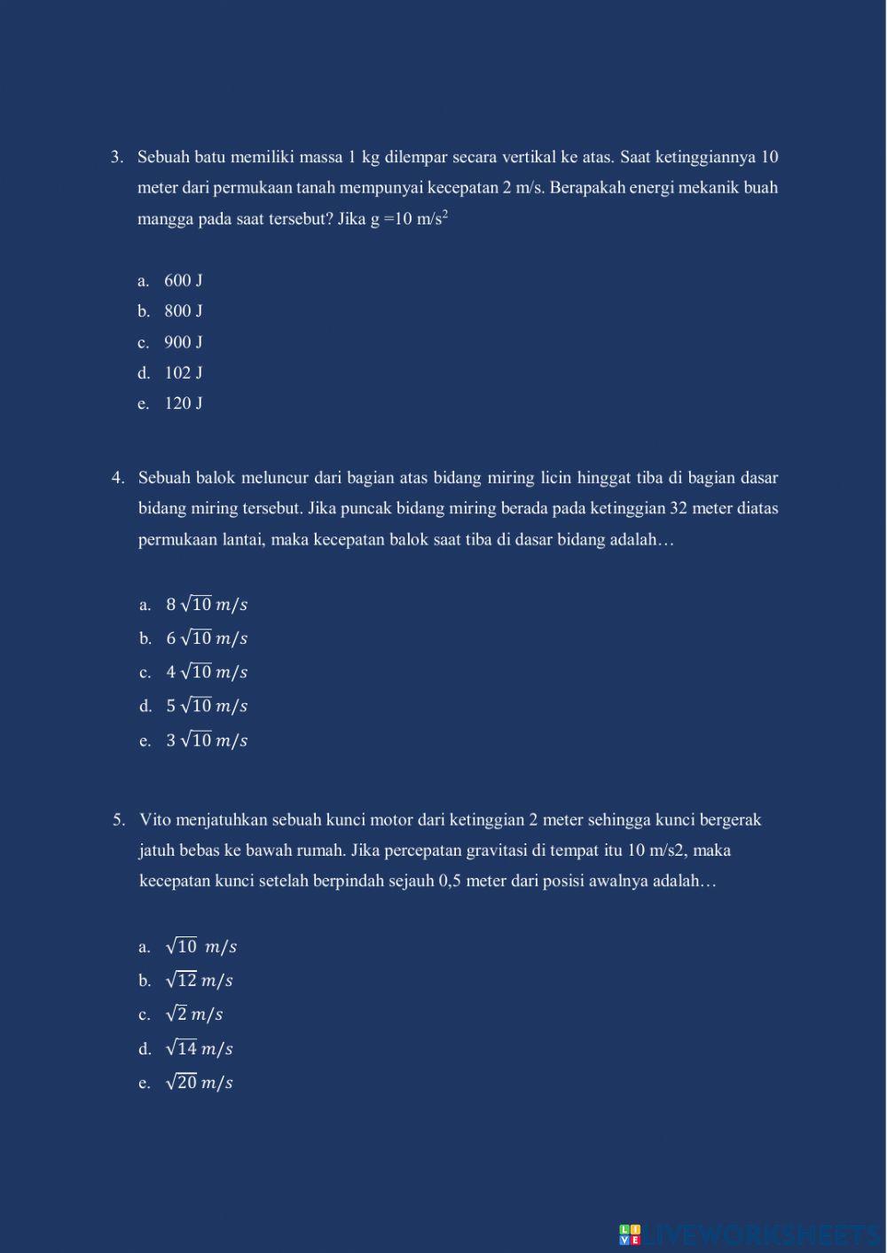 Soal latihan hukum kekekalan energi mekanik