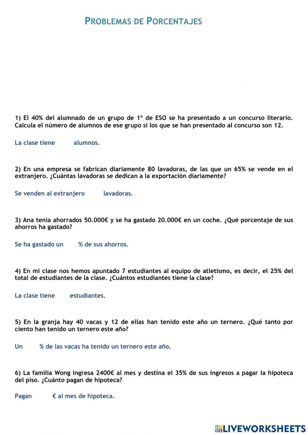 Problemas de Porcentajes