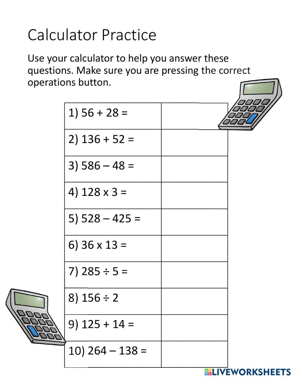 Calculator Practice Calculator Practice