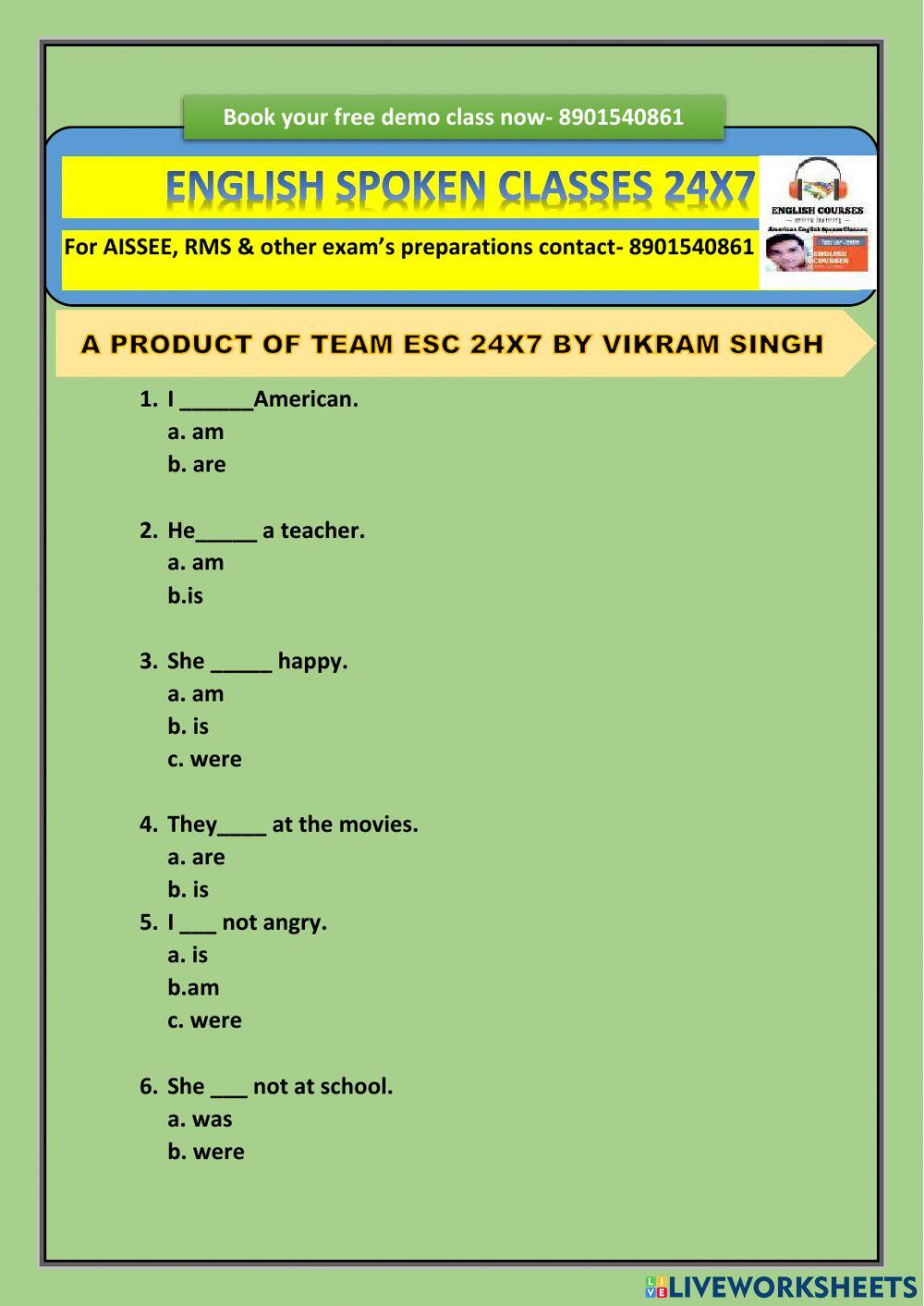 Use of to be verb Use of to be verb