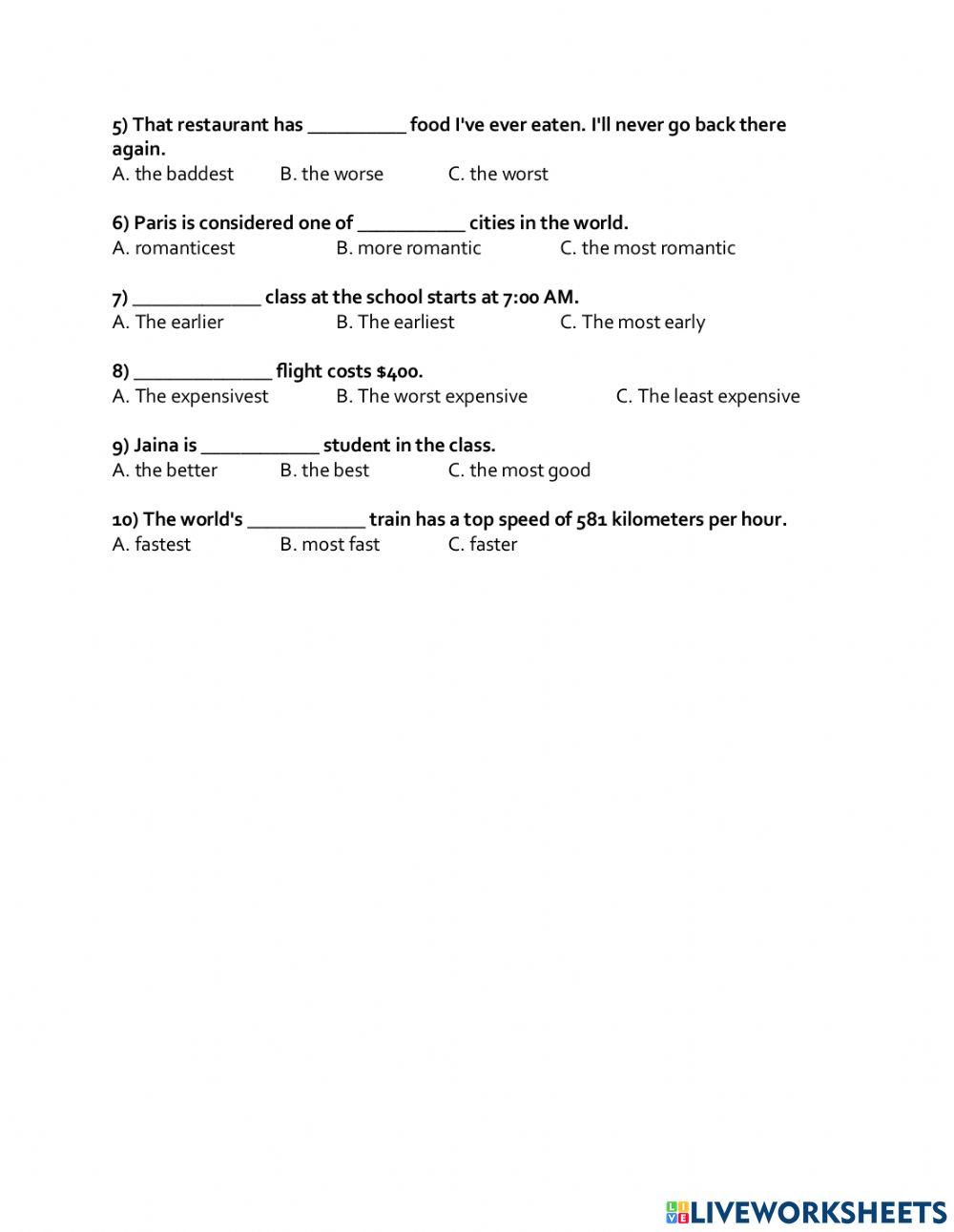 Comparative-Superlative Adjectives Test