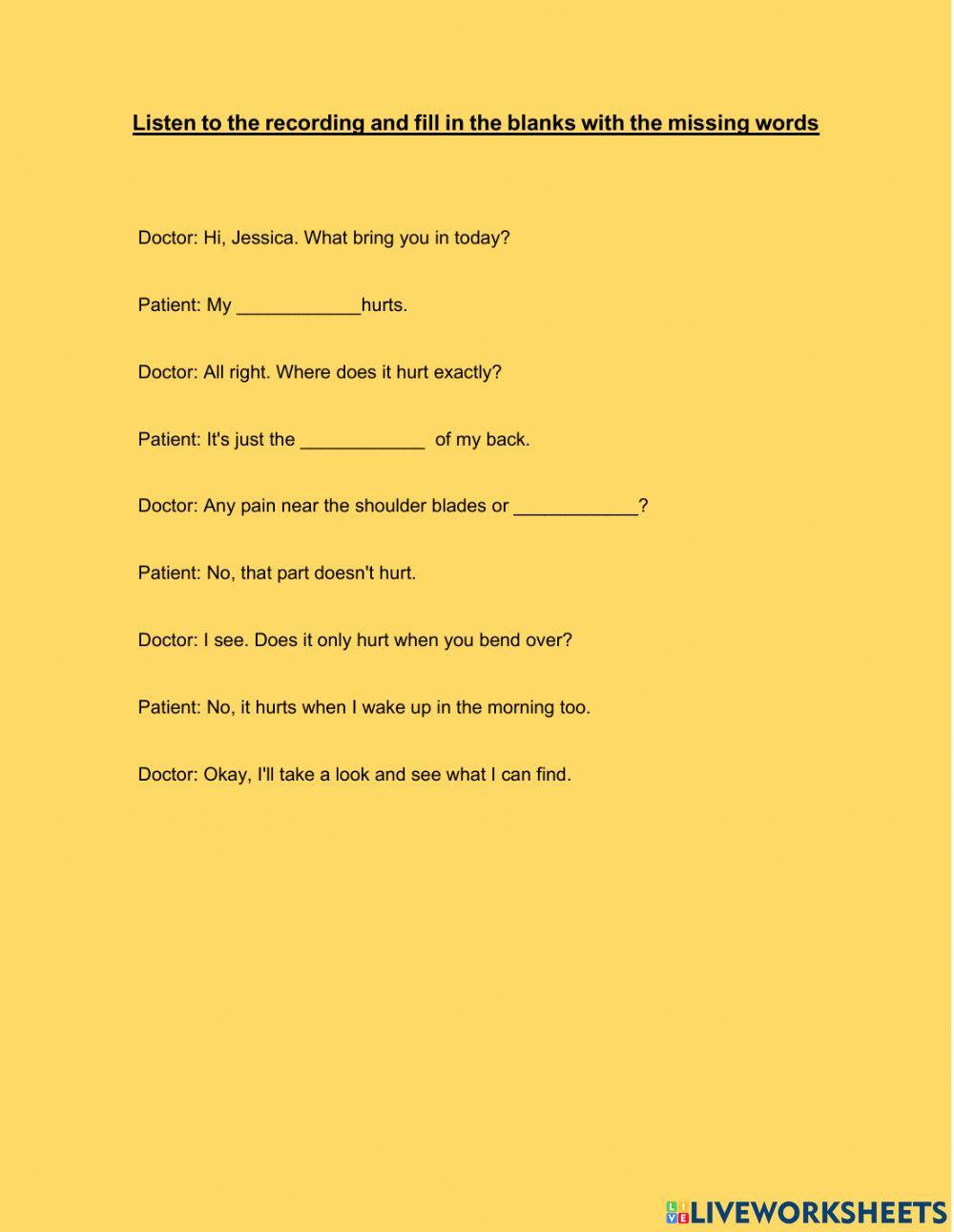Parts of the body exam