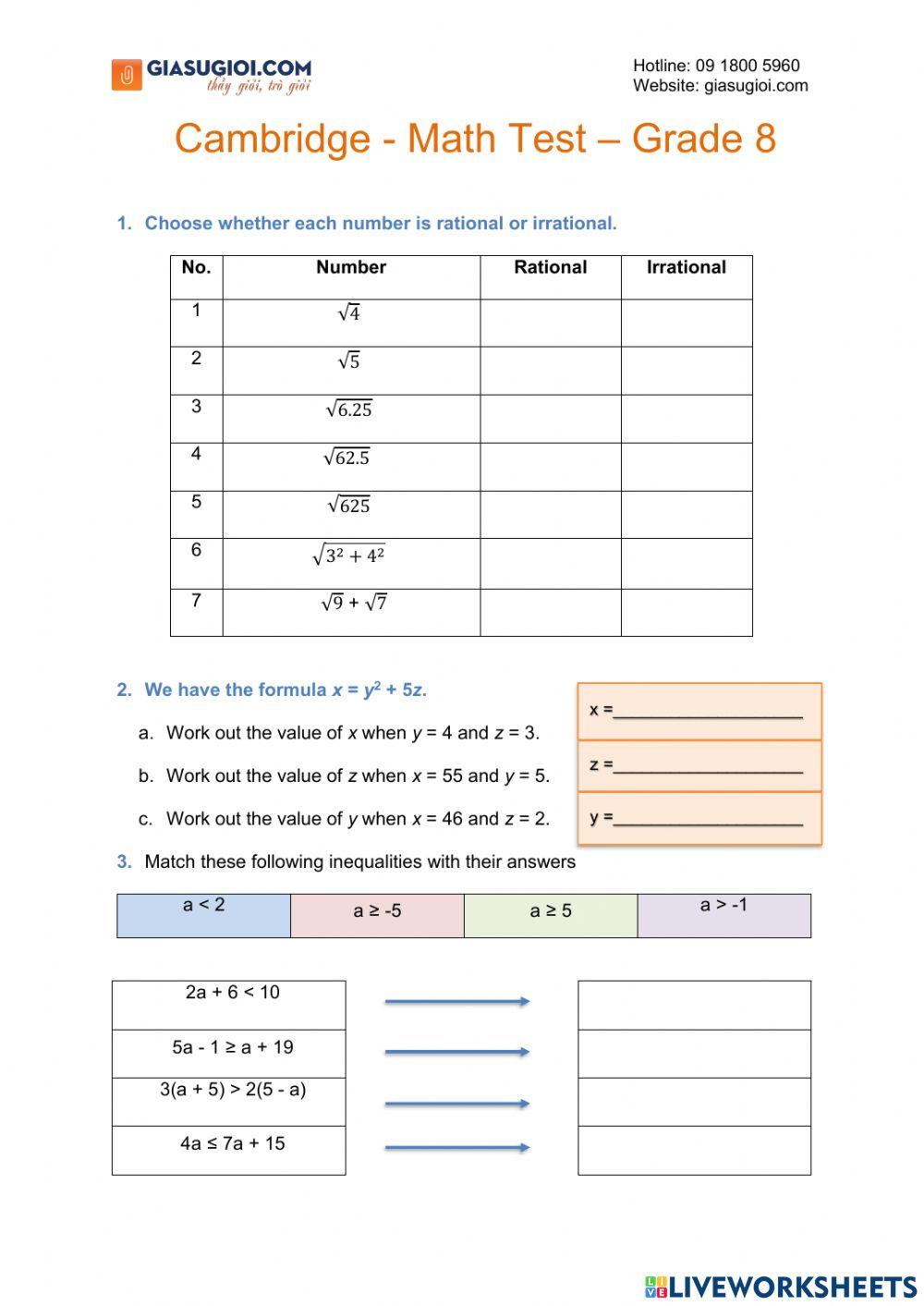 2570179 cambridge maths test grade 8 gia s gi i