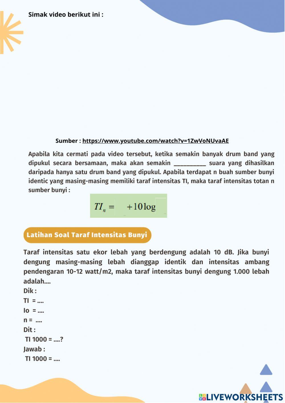 LKPD Intensitas,taraf intensitas, dan efek doppler