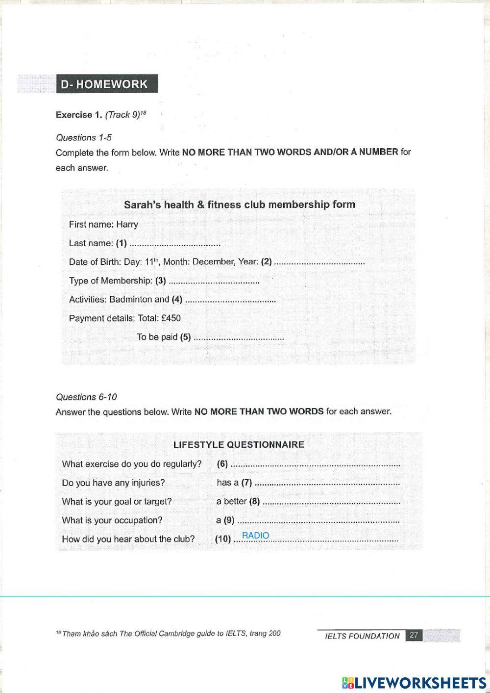 Unit 2 - listening - SPORTS CLUB