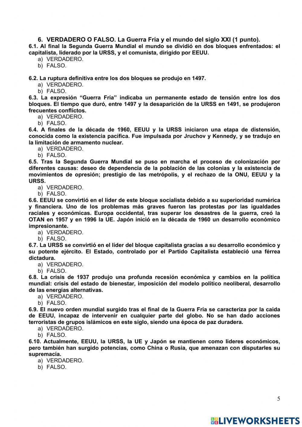 Guerra Fría y mundo en el siglo XXI. Prueba