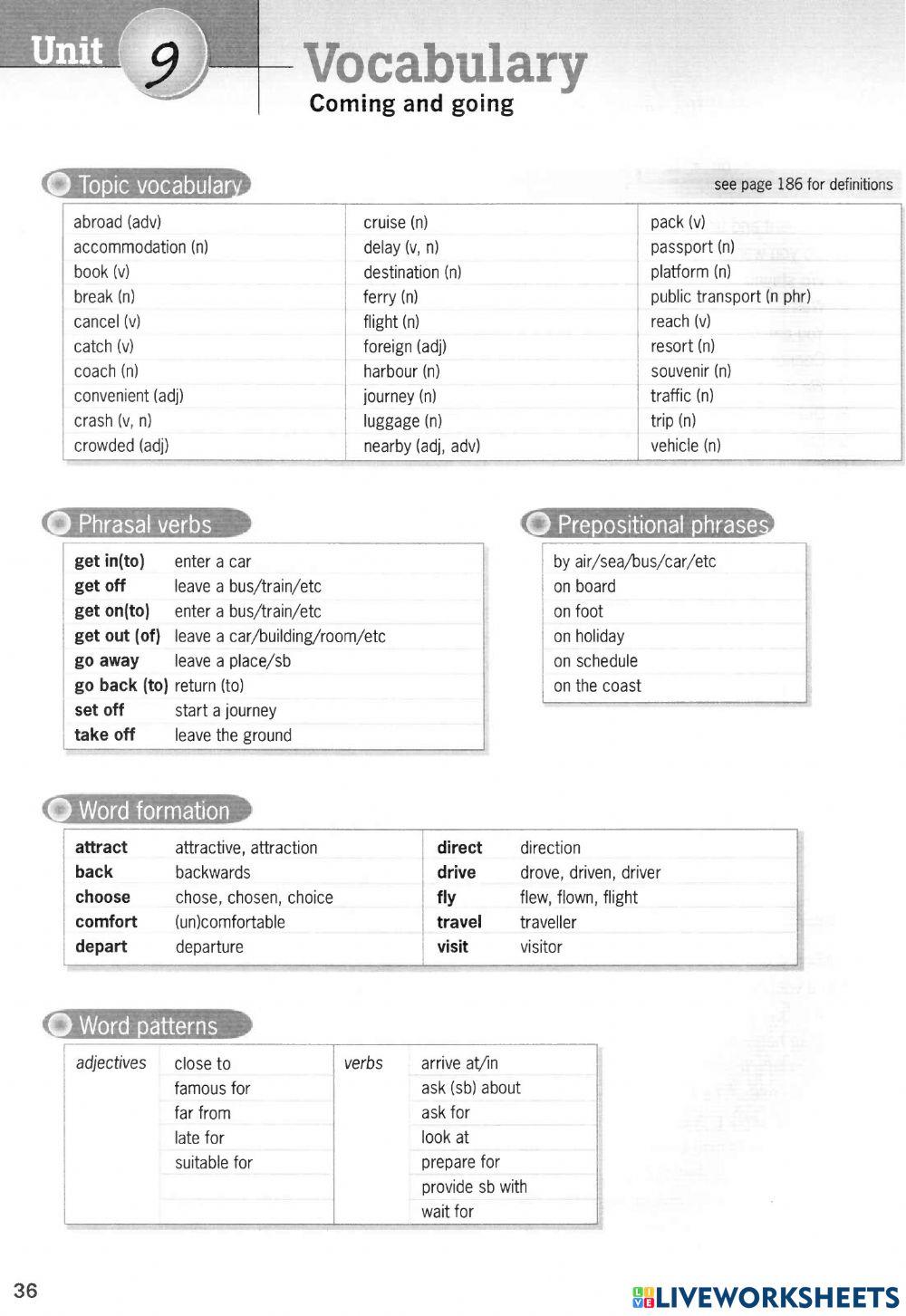 Coming and going vocabulary