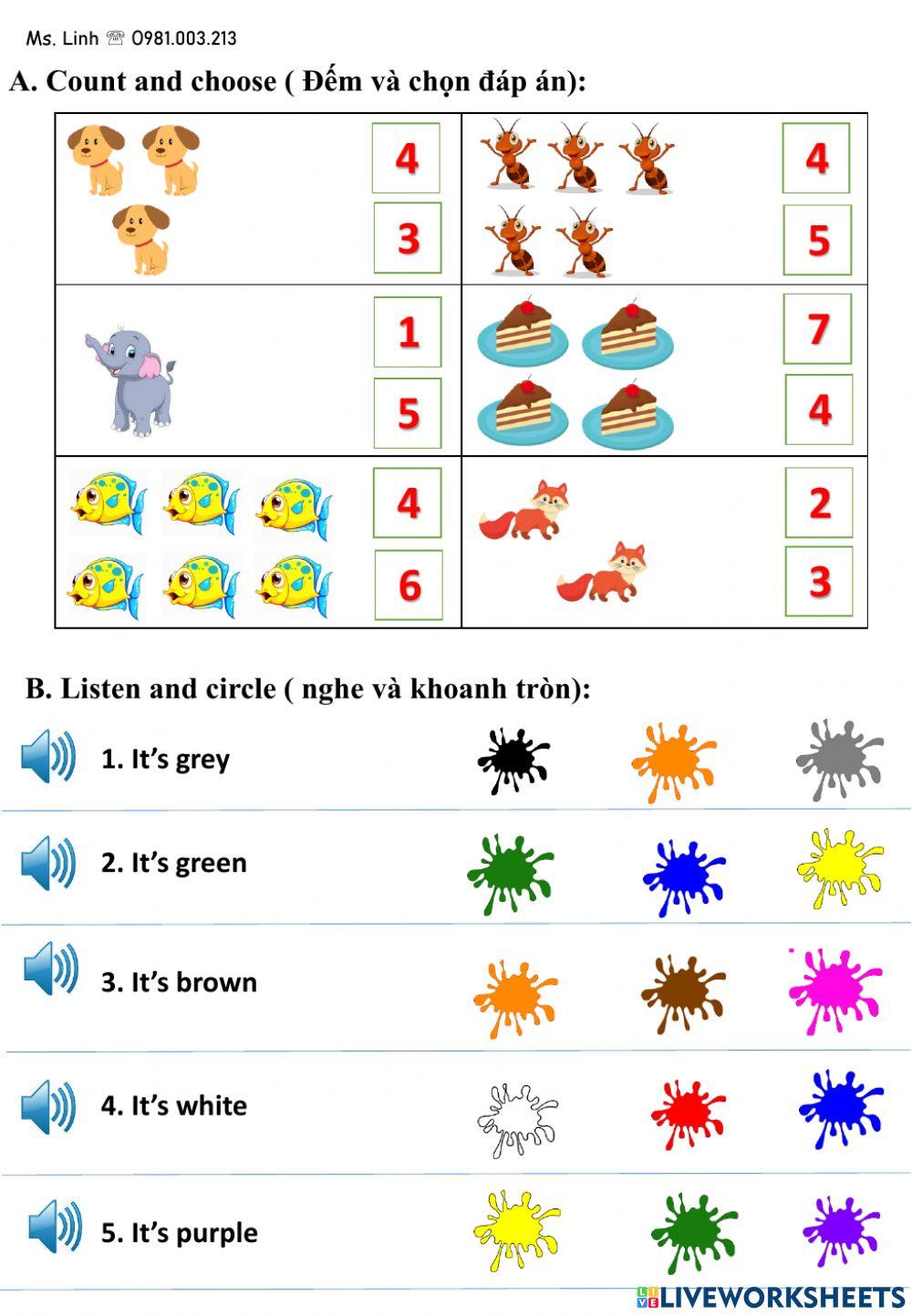 A.11 Review( letters, Colors, numbers) worksheet | Live Worksheets